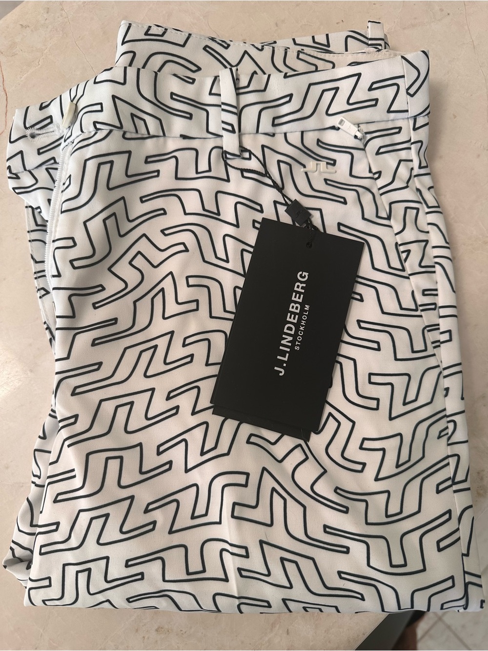J.Lindeberg White Pants with Black Geometric Print